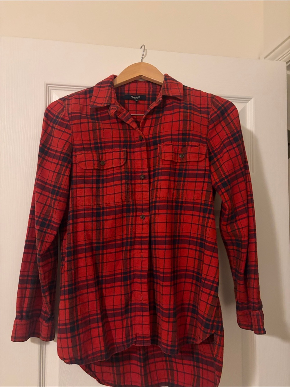 Madewell Red Plaid Button-Down Shirt with Black Accents